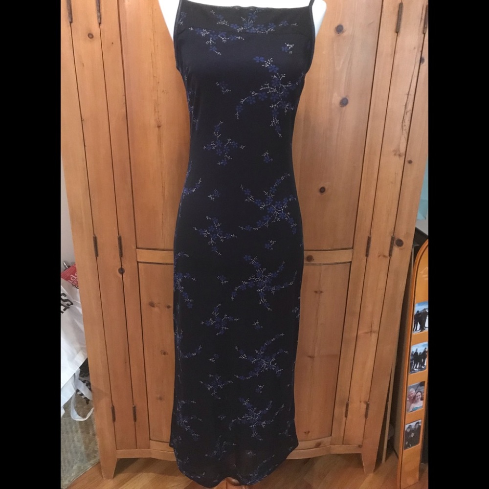 BCBG stretch long fitted dress, lined, size XS